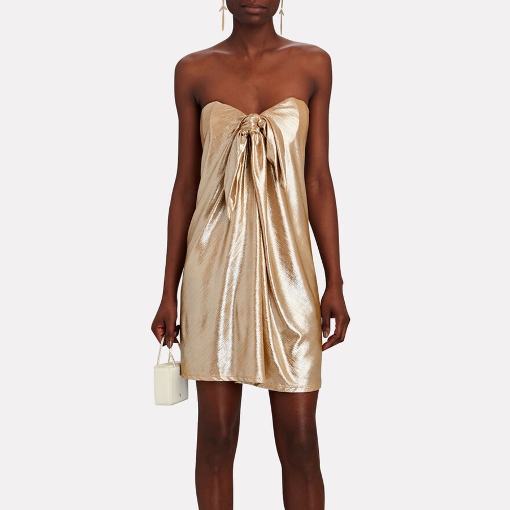 NWT Caroline Constas Kaia Strapless Knotted Lamè Mini Dress